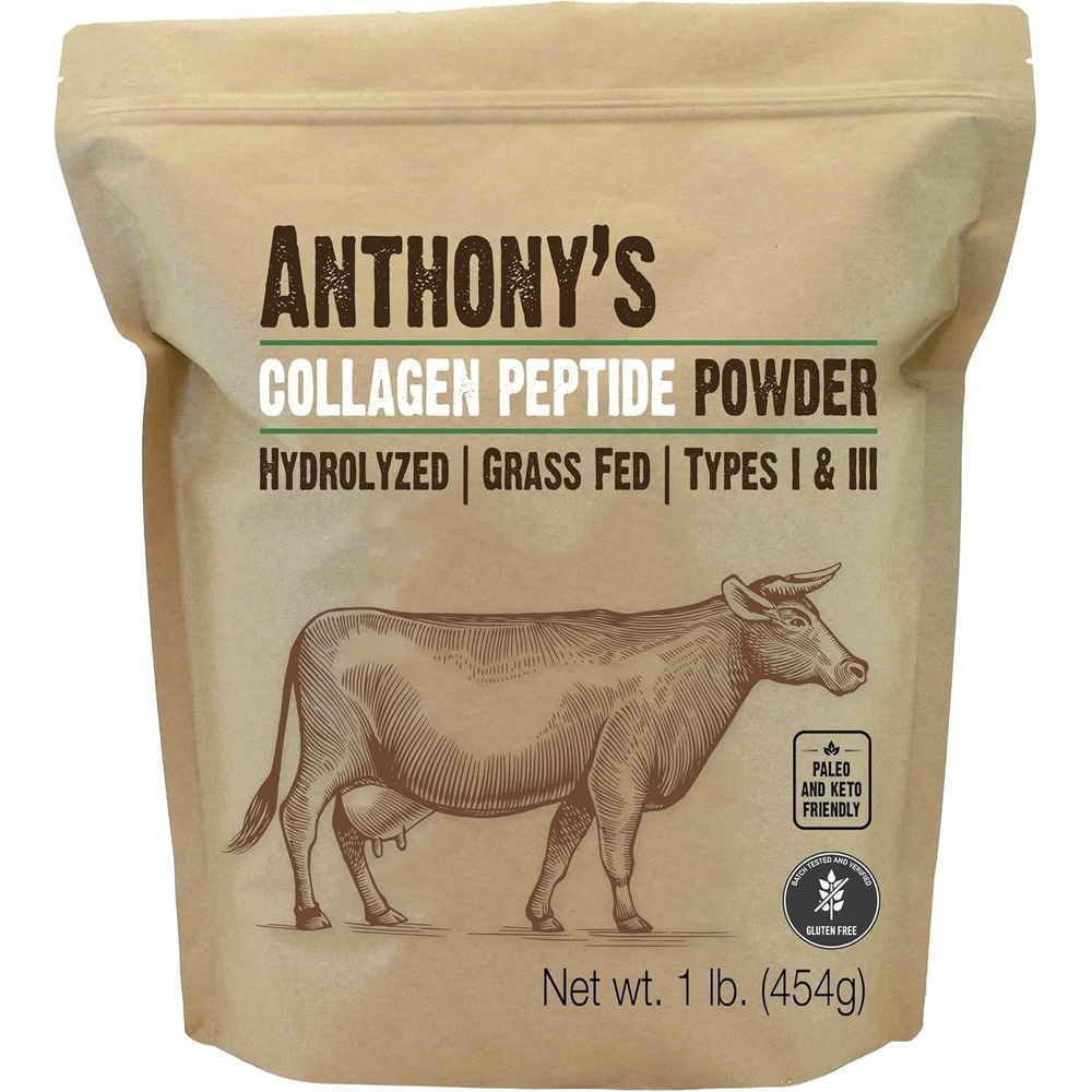 image:imageAnthonys Collagen Peptide Powder 1 lb Pure Hydrolyzed Gluten Free Keto and Paleo Friendly Grass Fed Unflavored Non GMO1 Pound Pack of 1
