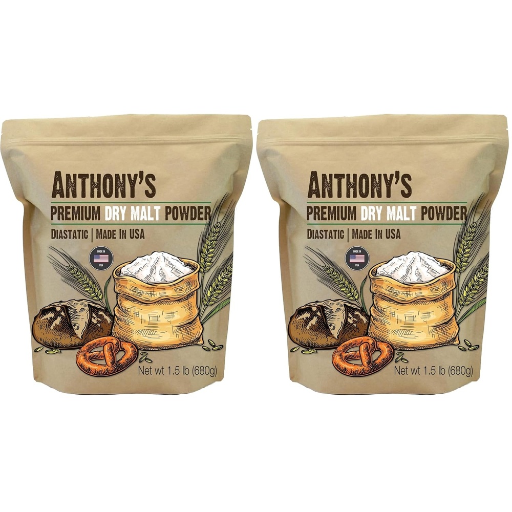 image:imageAnthonys Diastatic Dry Malt Powder 15 lb Made in the USA Diastatic Malted Barley Flour24 Ounce Pack of 2