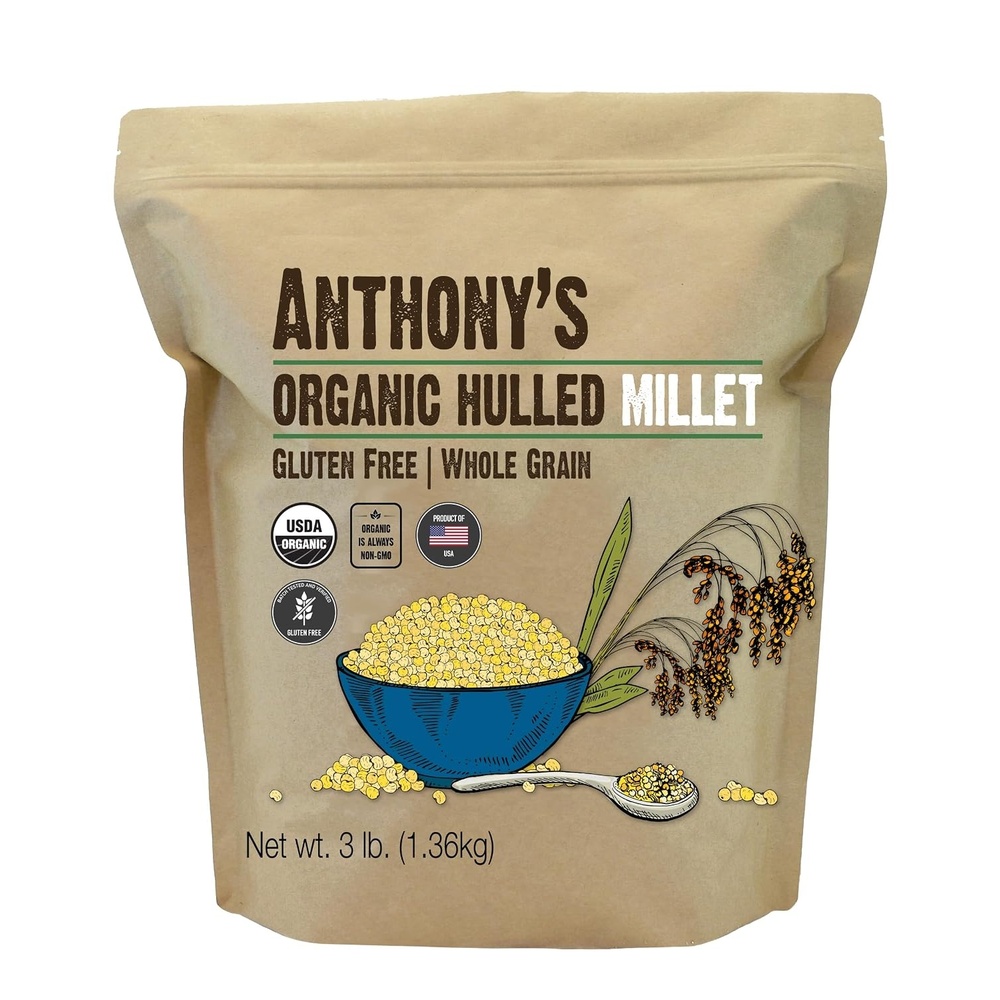 image:imageAnthonys Organic Hulled Millet 3 lb Gluten Free Grown in the USA48 Ounce Pack of 1