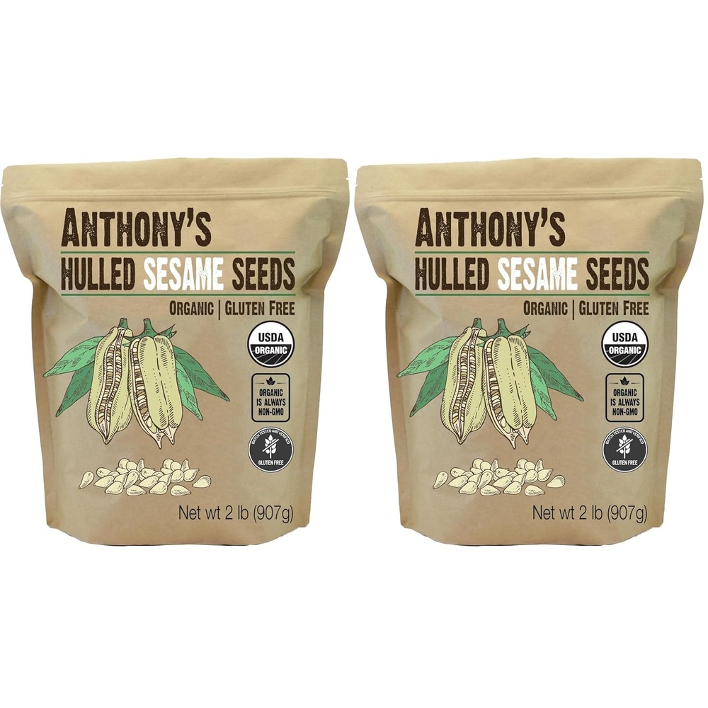 image:imageAnthonys Organic Hulled Sesame Seeds 2 lb White Raw Gluten Free Non GMO Keto Friendly32 Ounce Pack of 2