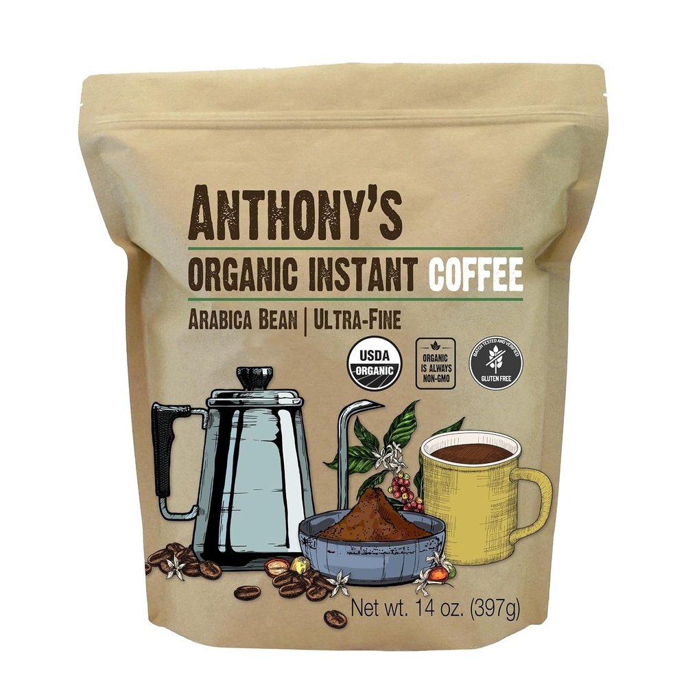 image:imageAnthonys Organic Instant Coffee14oz Ultra Fine Microground Gluten Free Arabica Non GMO14 Ounce Pack of 1