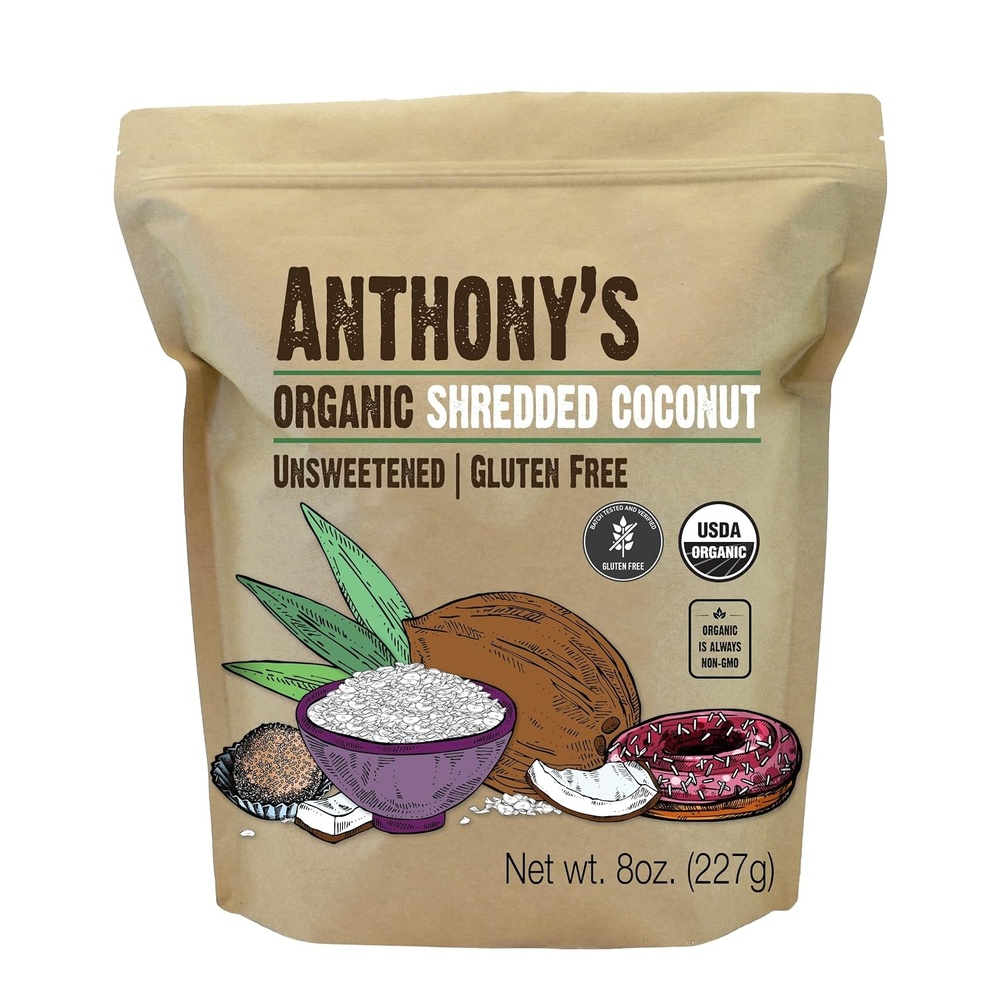 image:imageAnthonys Organic Shredded Coconut 8 oz Unsweetened Gluten Free Non GMO Vegan Keto Friendly8 Ounce Pack of 1