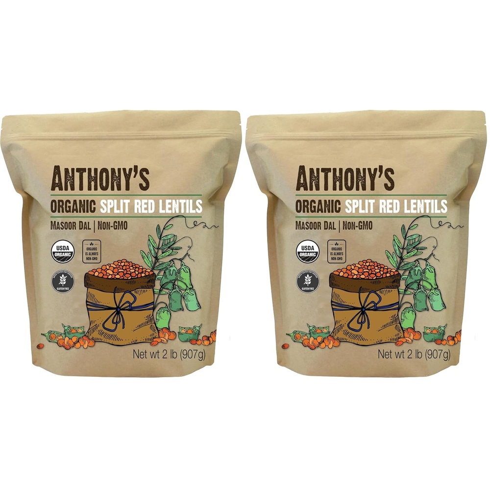 image:imageAnthonys Organic Split Red Lentils 2 lb Masoor Dal Gluten Free Non GMO Vegan32 Ounce Pack of 2