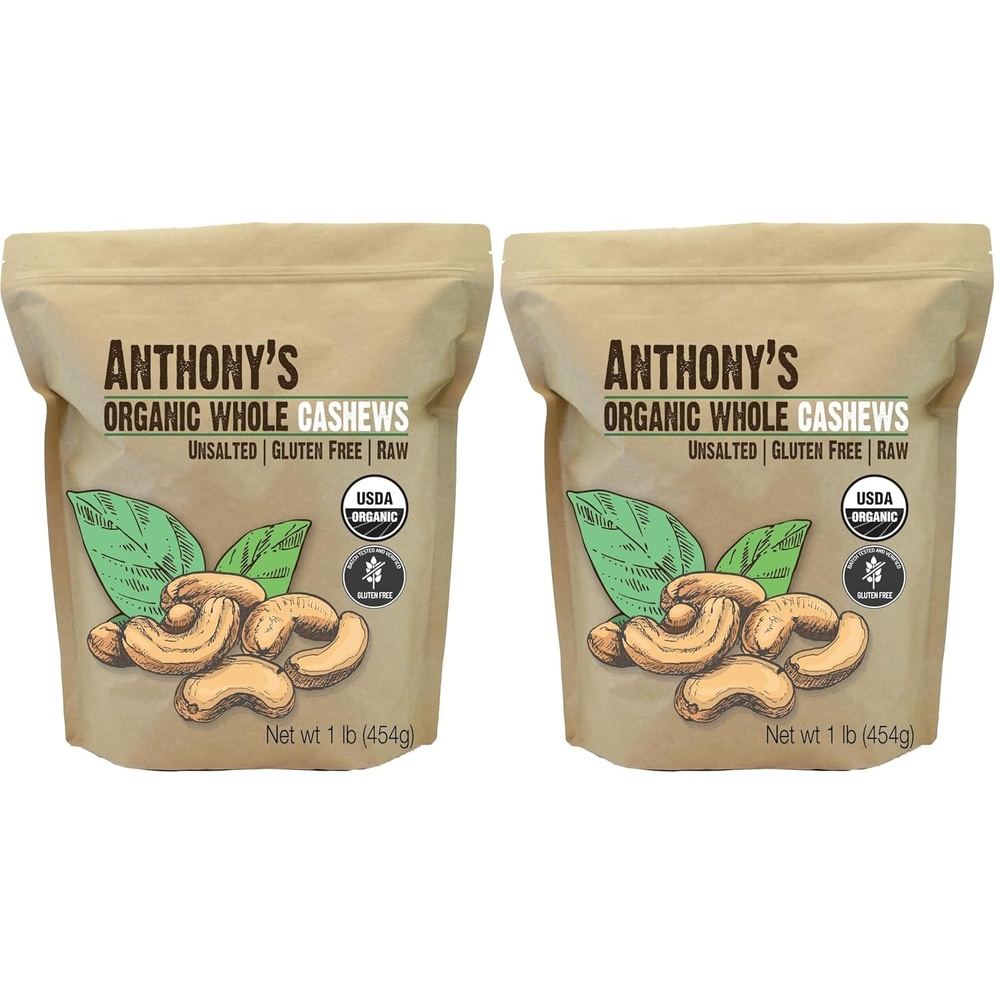 image:imageAnthonys Organic Whole Cashews 1 lb Raw Unsalted amp Gluten Free16 Ounce Pack of 2