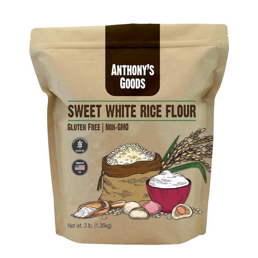 image:imageAnthonys Sweet White Rice Flour 3 lb Glutinous Rice Flour Gluten Free Non GMO Product of the USA48 Ounce Pack of 1