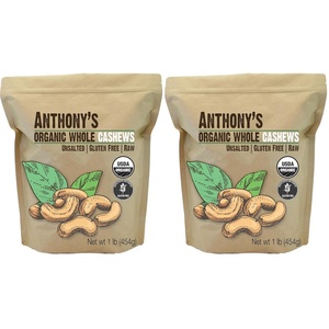 Anthony’s Organic Whole Cashews, 1 lb, Raw, Unsalted & Gluten Free(16 Ounce (Pack of 2))